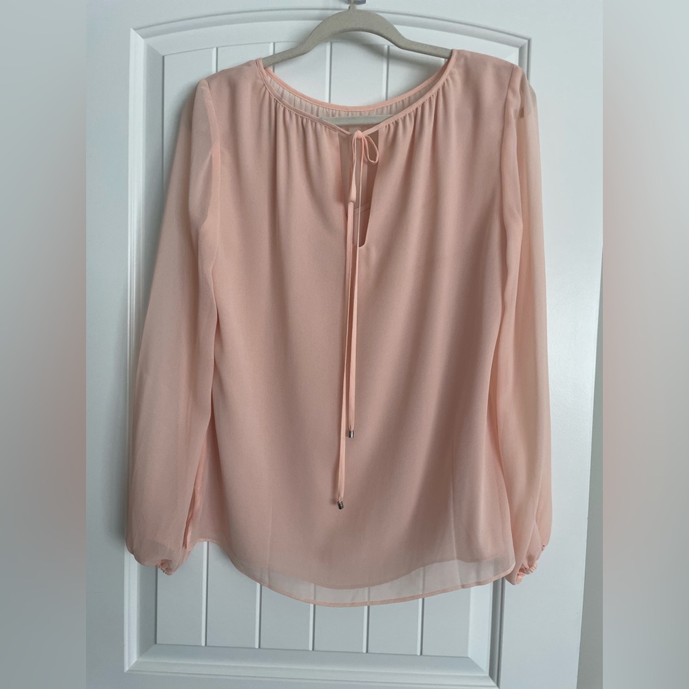 WHBM Peach Sheer Blouse with Tie Neck